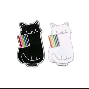 Cute black white two piece LGBT flag enamel pin brooch charm purse bag decor sat